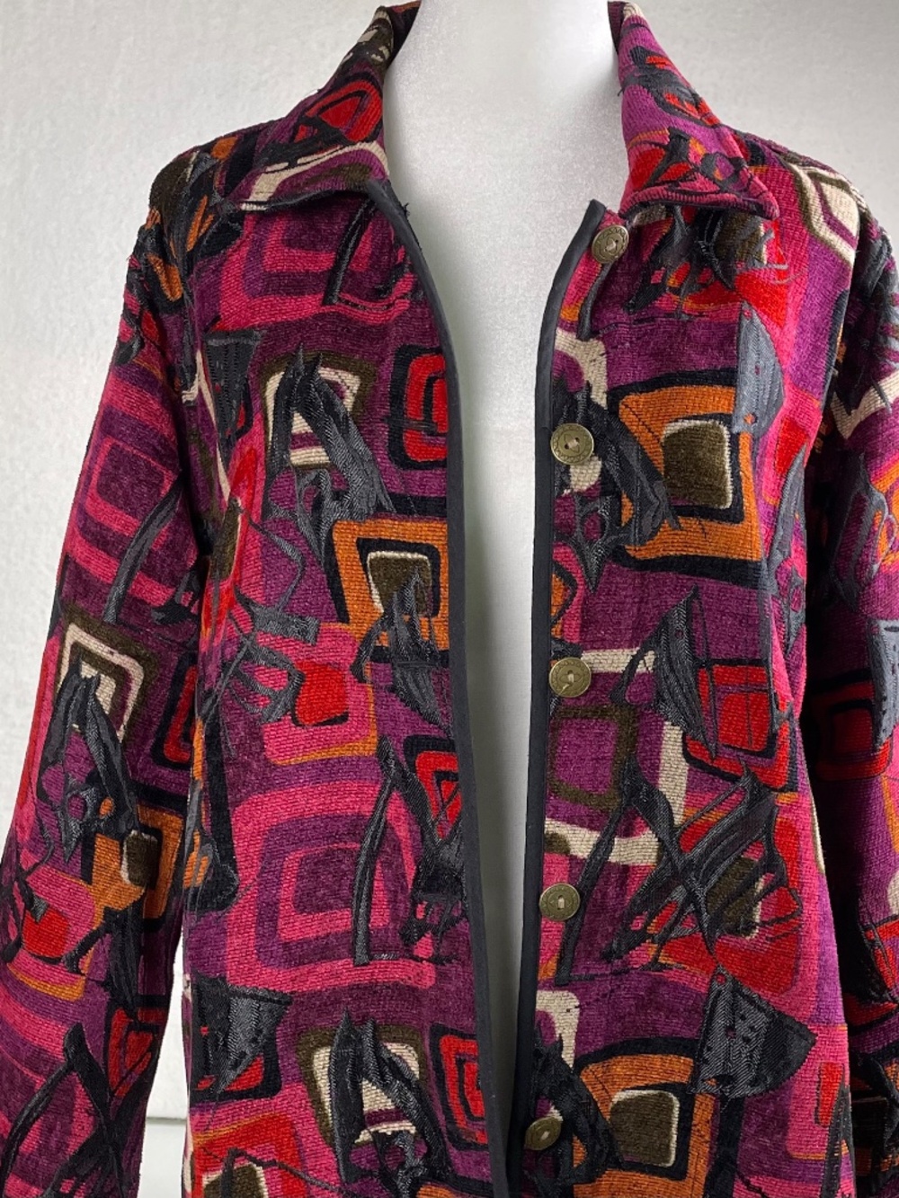 VTG Christopher & Banks Reversible Coogi Style Geometric Tapestry Jacket L